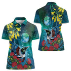 New Zealand Tui Bird Women Polo Shirt Maori Koru With Pohutukawa Galaxy Style - Aussie Hoodie