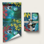 New Zealand Tui Bird Wrapping Paper Maori Koru With Pohutukawa Galaxy Style