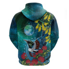 New Zealand Tui Bird Zip Hoodie Maori Koru With Pohutukawa Galaxy Style - Aussie Hoodie