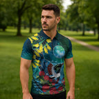 New Zealand Tui Bird Zipper Polo Shirt Maori Koru With Pohutukawa Galaxy Style - Aussie Hoodie