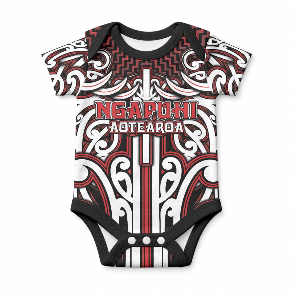 Custom Aotearoa Ngapuhi Baby Onesie Maori Tribal Pattern Mix Poutama