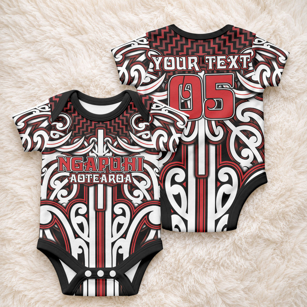 Custom Aotearoa Ngapuhi Baby Onesie Maori Tribal Pattern Mix Poutama