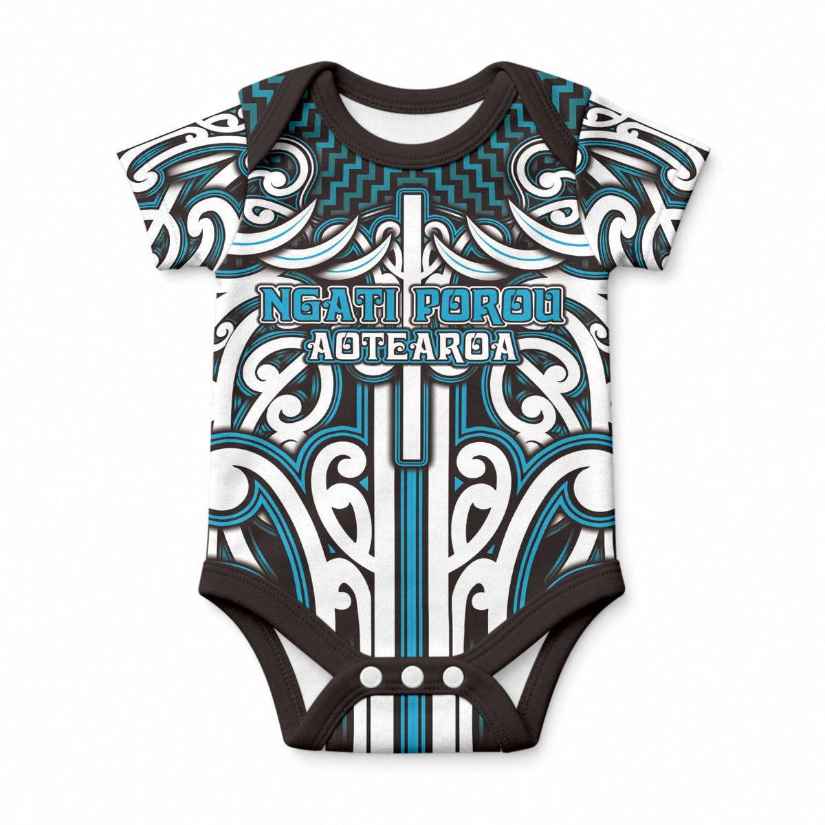 Custom Aotearoa Ngati Porou Baby Onesie Maori Tribal Pattern Mix Poutama