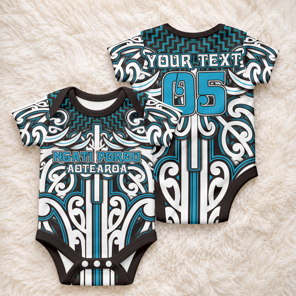 Custom Aotearoa Ngati Porou Baby Onesie Maori Tribal Pattern Mix Poutama