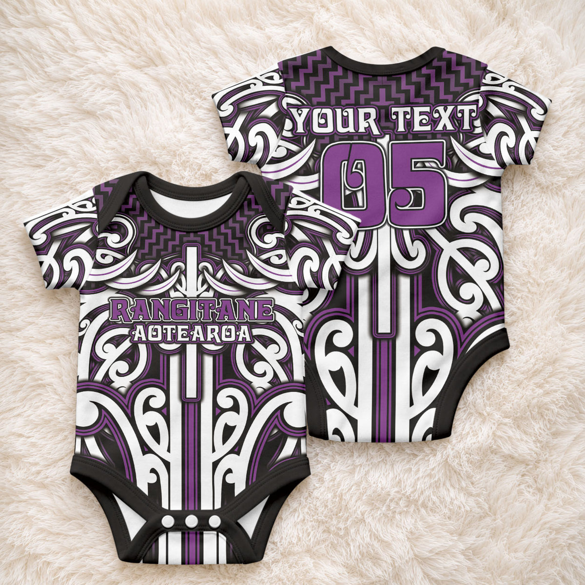 Custom Aotearoa Rangitane Baby Onesie Maori Tribal Pattern Mix Poutama