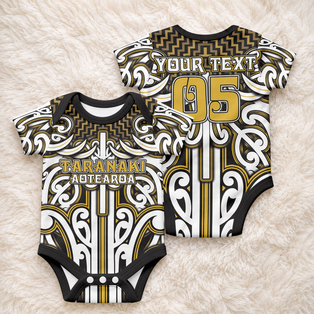 Custom Aotearoa Taranaki Baby Onesie Maori Tribal Pattern Mix Poutama