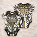 Custom Aotearoa Taranaki Baby Onesie Maori Tribal Pattern Mix Poutama