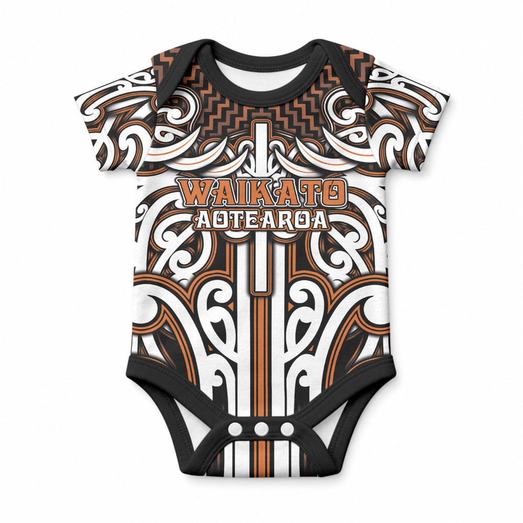 Custom Aotearoa Waikato Baby Onesie Maori Tribal Pattern Mix Poutama