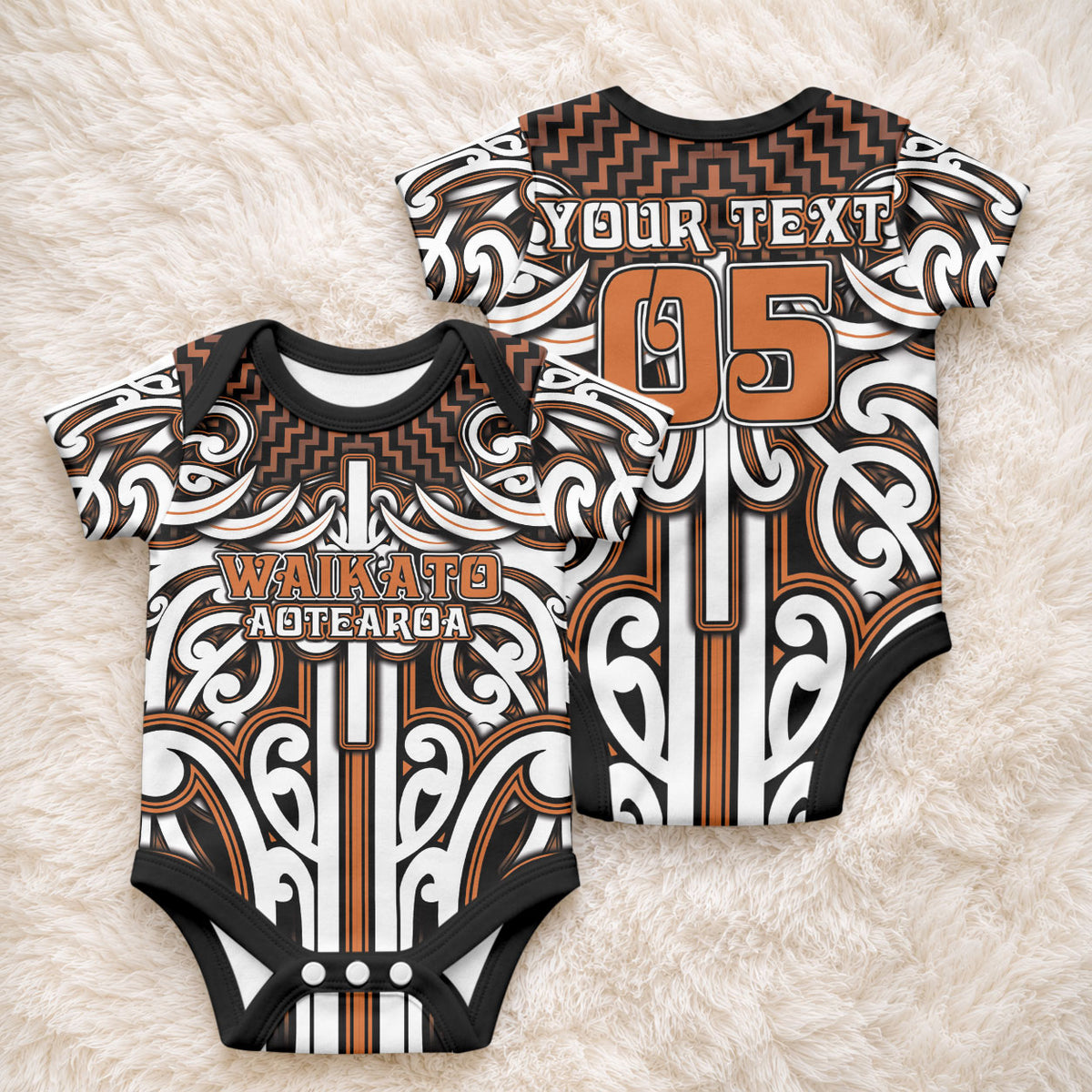 Custom Aotearoa Waikato Baby Onesie Maori Tribal Pattern Mix Poutama