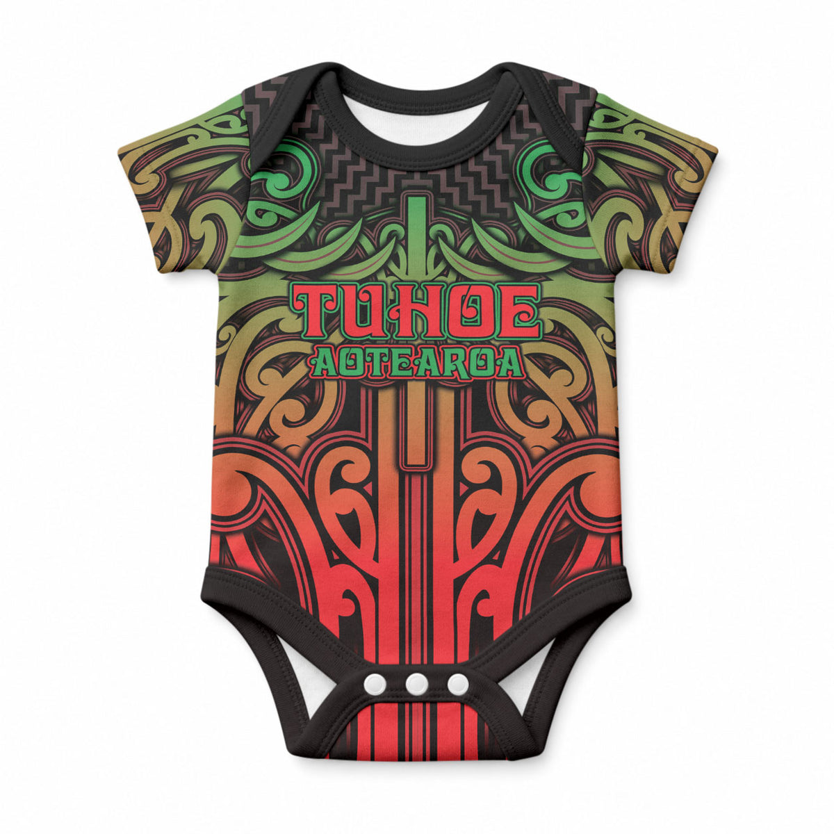 Custom Aotearoa Tuhoe Baby Onesie Maori Tribal Pattern Mix Poutama