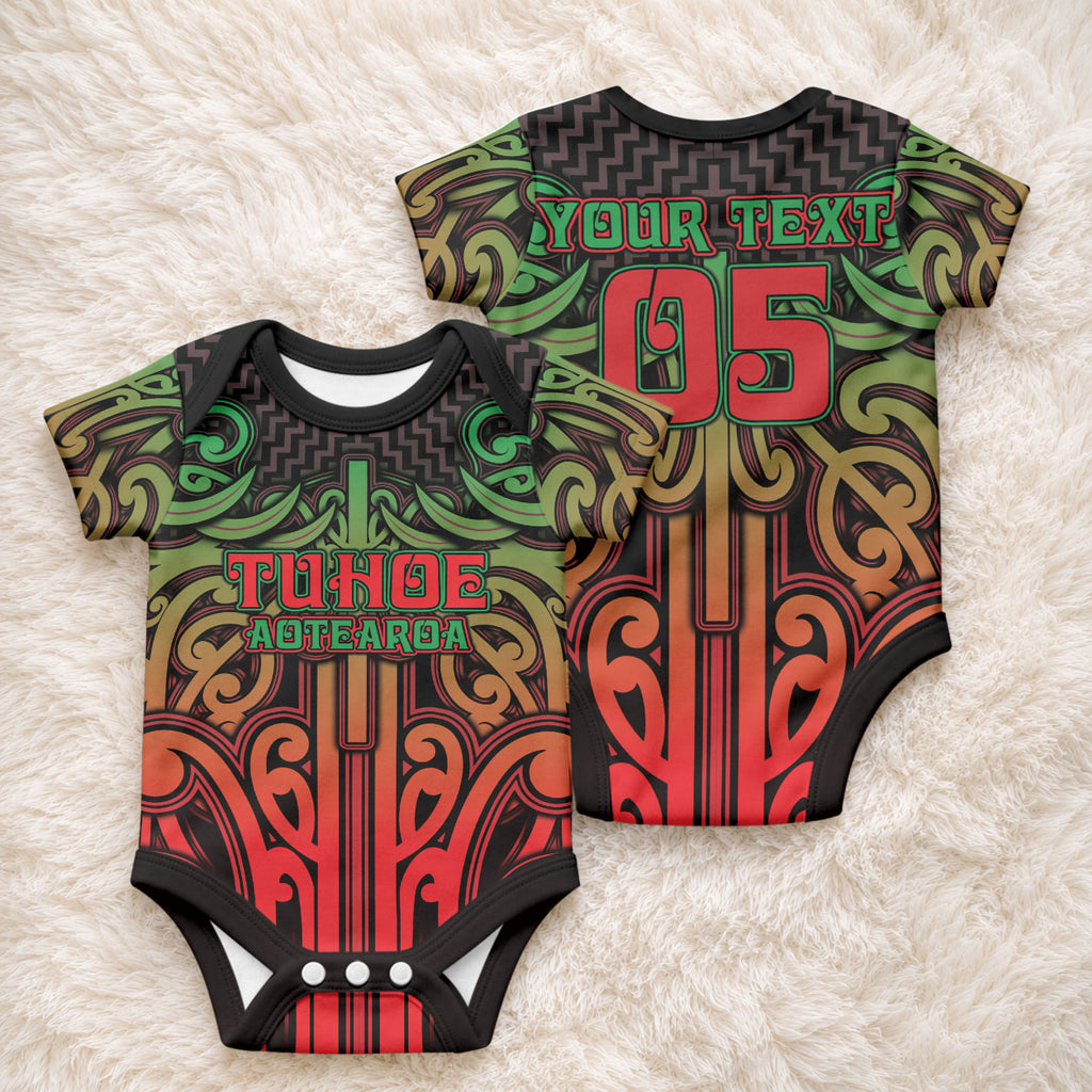 Custom Aotearoa Tuhoe Baby Onesie Maori Tribal Pattern Mix Poutama