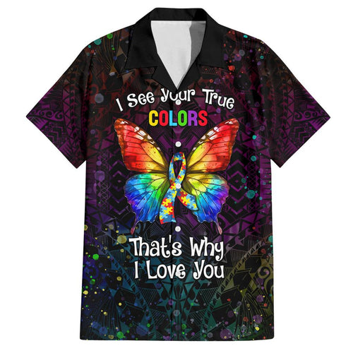 I See Your True Colors Personalised Family Matching Off Shoulder Short Dress and Hawaiian Shirt Autism Awareness