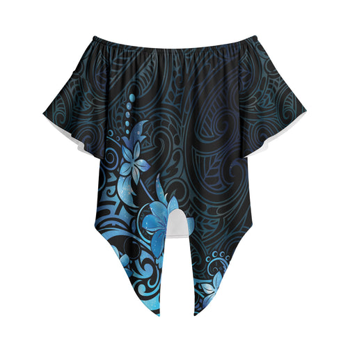 Matariki New Zealand Off Shoulder Wrap Waist Top Maori Pattern Blue Galaxy