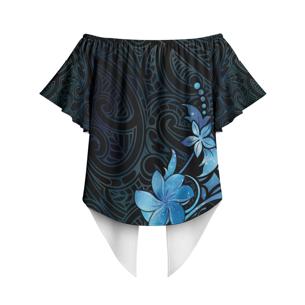 Matariki New Zealand Off Shoulder Wrap Waist Top Maori Pattern Blue Galaxy