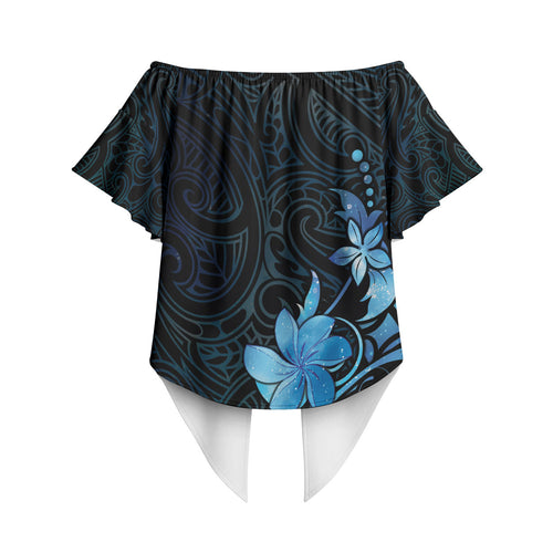 Matariki New Zealand Off Shoulder Wrap Waist Top Maori Pattern Blue Galaxy