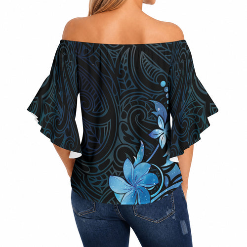 Matariki New Zealand Off Shoulder Wrap Waist Top Maori Pattern Blue Galaxy