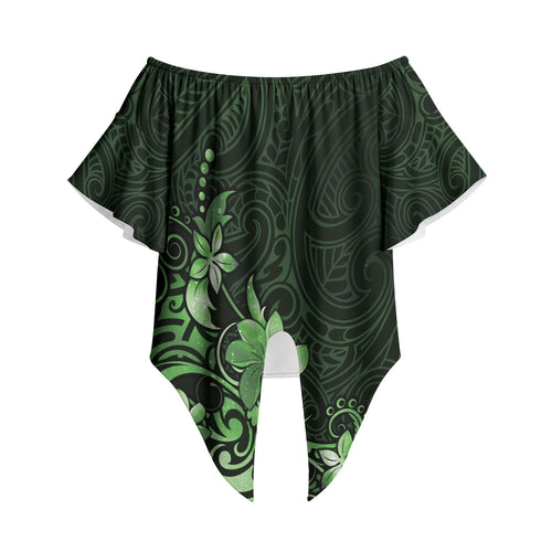 Matariki New Zealand Off Shoulder Wrap Waist Top Maori Pattern Green Galaxy