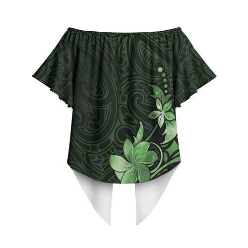 Matariki New Zealand Off Shoulder Wrap Waist Top Maori Pattern Green Galaxy