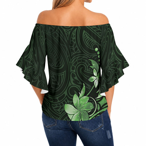 Matariki New Zealand Off Shoulder Wrap Waist Top Maori Pattern Green Galaxy