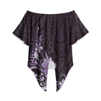 Matariki New Zealand Off Shoulder Wrap Waist Top Maori Pattern Purple Galaxy