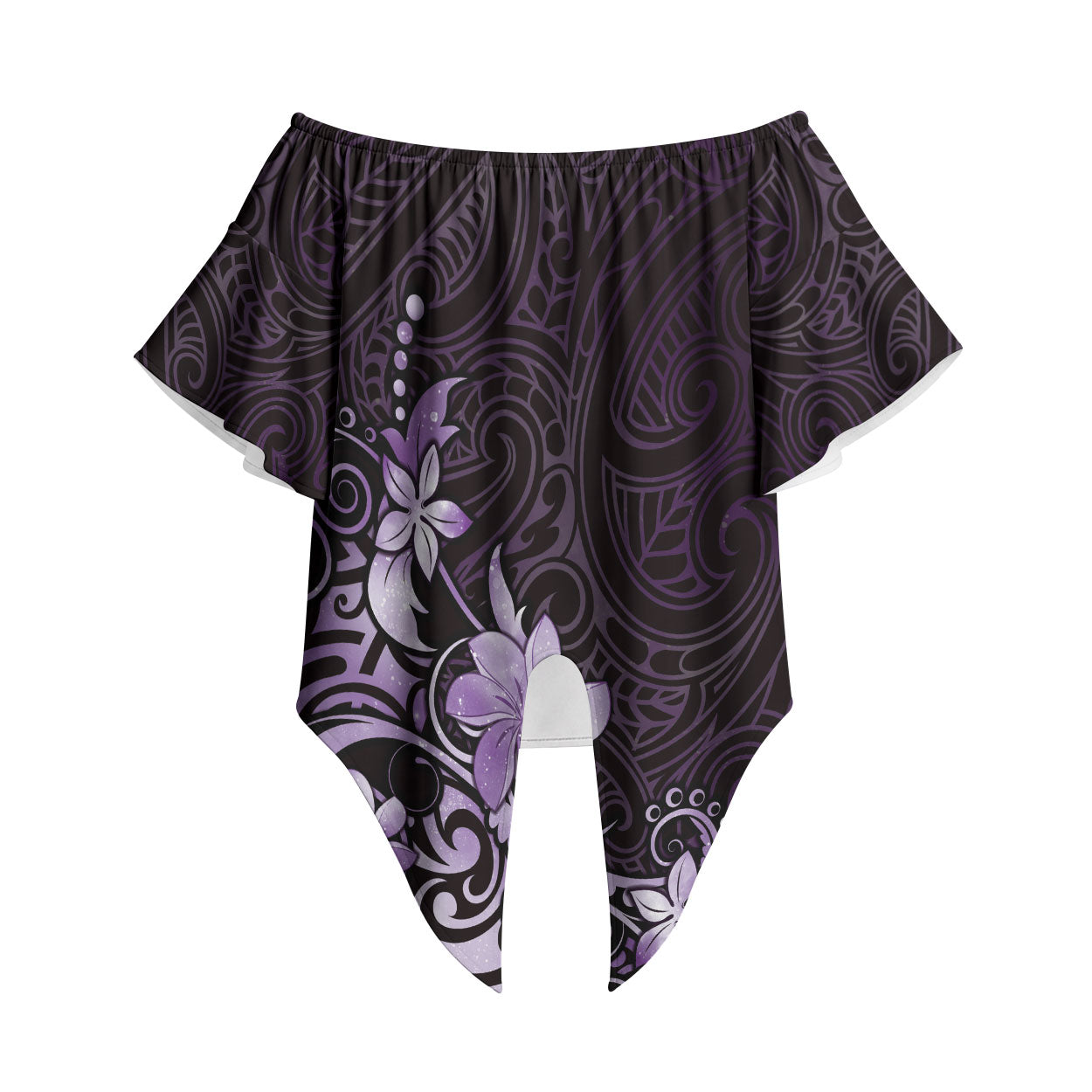Matariki New Zealand Off Shoulder Wrap Waist Top Maori Pattern Purple Galaxy