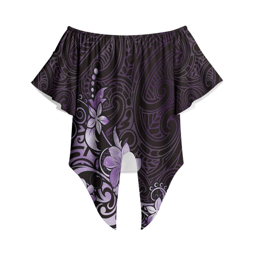 Matariki New Zealand Off Shoulder Wrap Waist Top Maori Pattern Purple Galaxy