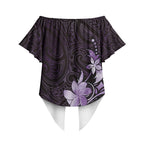 Matariki New Zealand Off Shoulder Wrap Waist Top Maori Pattern Purple Galaxy
