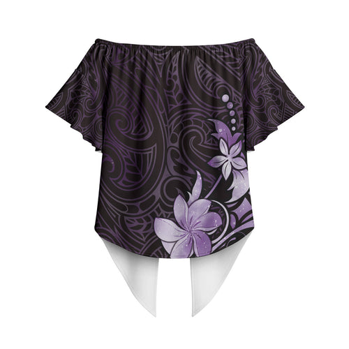 Matariki New Zealand Off Shoulder Wrap Waist Top Maori Pattern Purple Galaxy