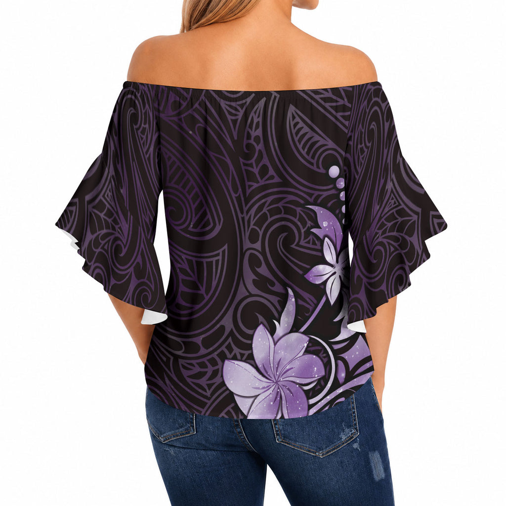 Matariki New Zealand Off Shoulder Wrap Waist Top Maori Pattern Purple Galaxy