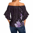 Matariki New Zealand Off Shoulder Wrap Waist Top Maori Pattern Purple Galaxy