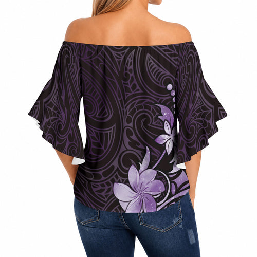Matariki New Zealand Off Shoulder Wrap Waist Top Maori Pattern Purple Galaxy