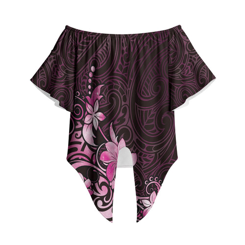 Matariki New Zealand Off Shoulder Wrap Waist Top Maori Pattern Pink Galaxy