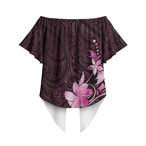 Matariki New Zealand Off Shoulder Wrap Waist Top Maori Pattern Pink Galaxy