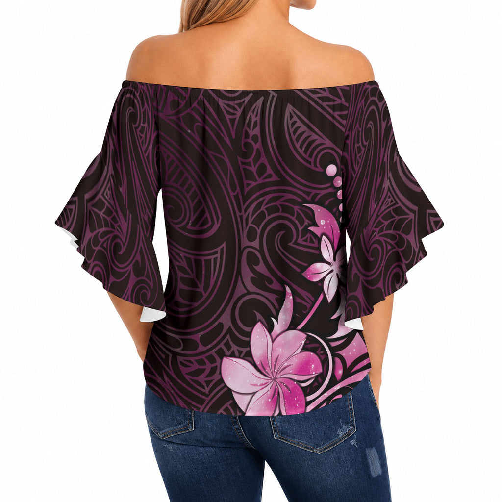 Matariki New Zealand Off Shoulder Wrap Waist Top Maori Pattern Pink Galaxy