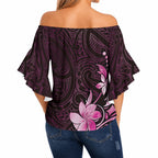 Matariki New Zealand Off Shoulder Wrap Waist Top Maori Pattern Pink Galaxy