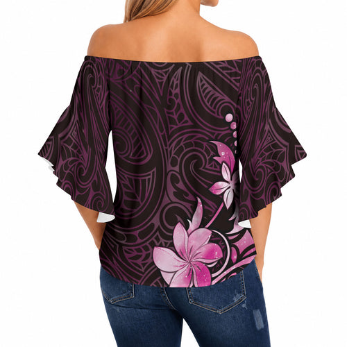 Matariki New Zealand Off Shoulder Wrap Waist Top Maori Pattern Pink Galaxy