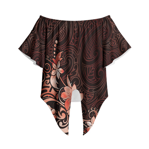 Matariki New Zealand Off Shoulder Wrap Waist Top Maori Pattern Red Galaxy