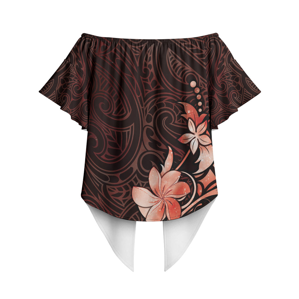 Matariki New Zealand Off Shoulder Wrap Waist Top Maori Pattern Red Galaxy