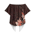 Matariki New Zealand Off Shoulder Wrap Waist Top Maori Pattern Red Galaxy