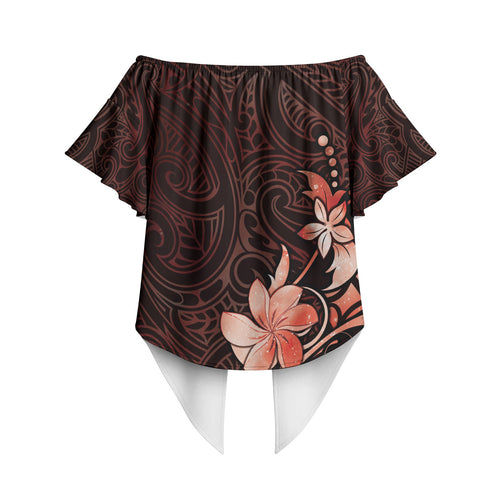 Matariki New Zealand Off Shoulder Wrap Waist Top Maori Pattern Red Galaxy