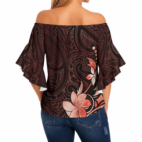 Matariki New Zealand Off Shoulder Wrap Waist Top Maori Pattern Red Galaxy