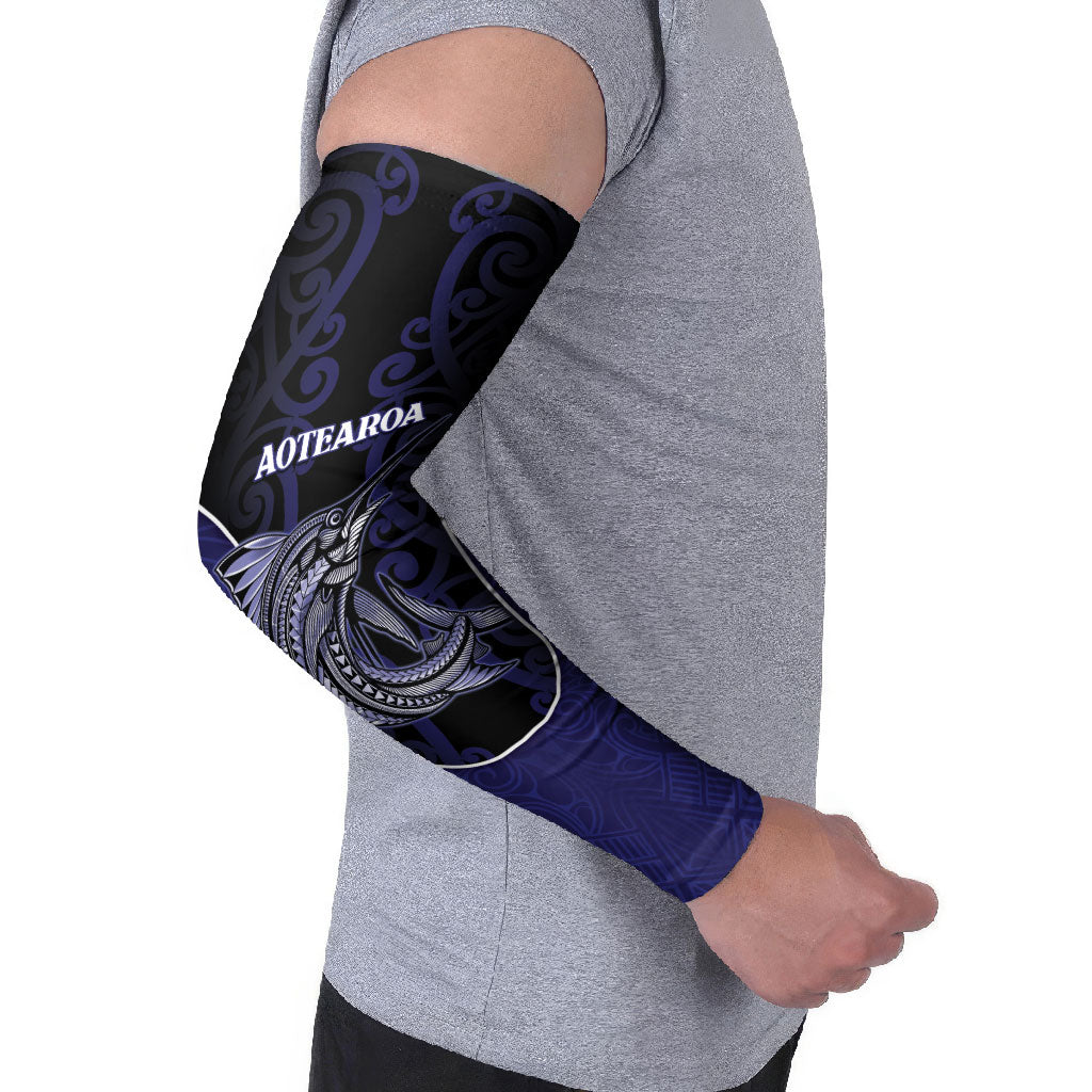 Personalised New Zealand Aotearoa Arm Sleeves Blue Marlin Fishing Maori Pattern