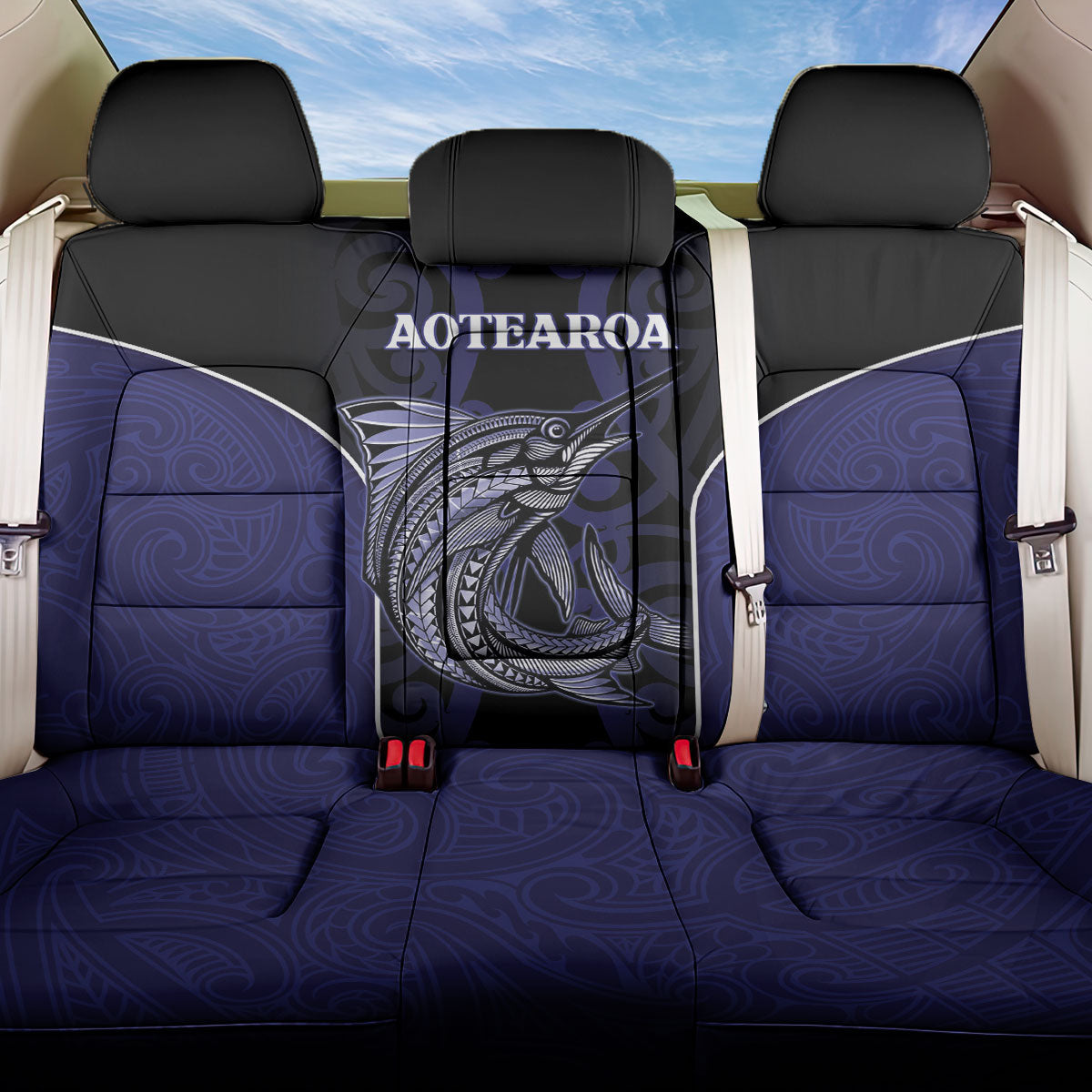 New Zealand Aotearoa Back Car Seat Cover Blue Marlin Fishing Maori Pattern
