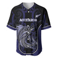 Personalised New Zealand Aotearoa Baseball Jersey Blue Marlin Fishing Maori Pattern