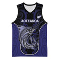 Personalised New Zealand Aotearoa Basketball Jersey Blue Marlin Fishing Maori Pattern