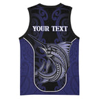Personalised New Zealand Aotearoa Basketball Jersey Blue Marlin Fishing Maori Pattern
