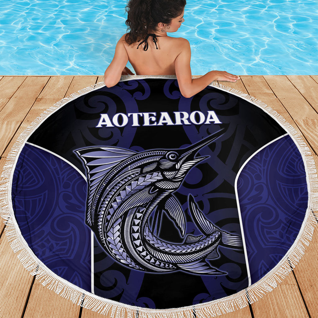 New Zealand Aotearoa Beach Blanket Blue Marlin Fishing Maori Pattern