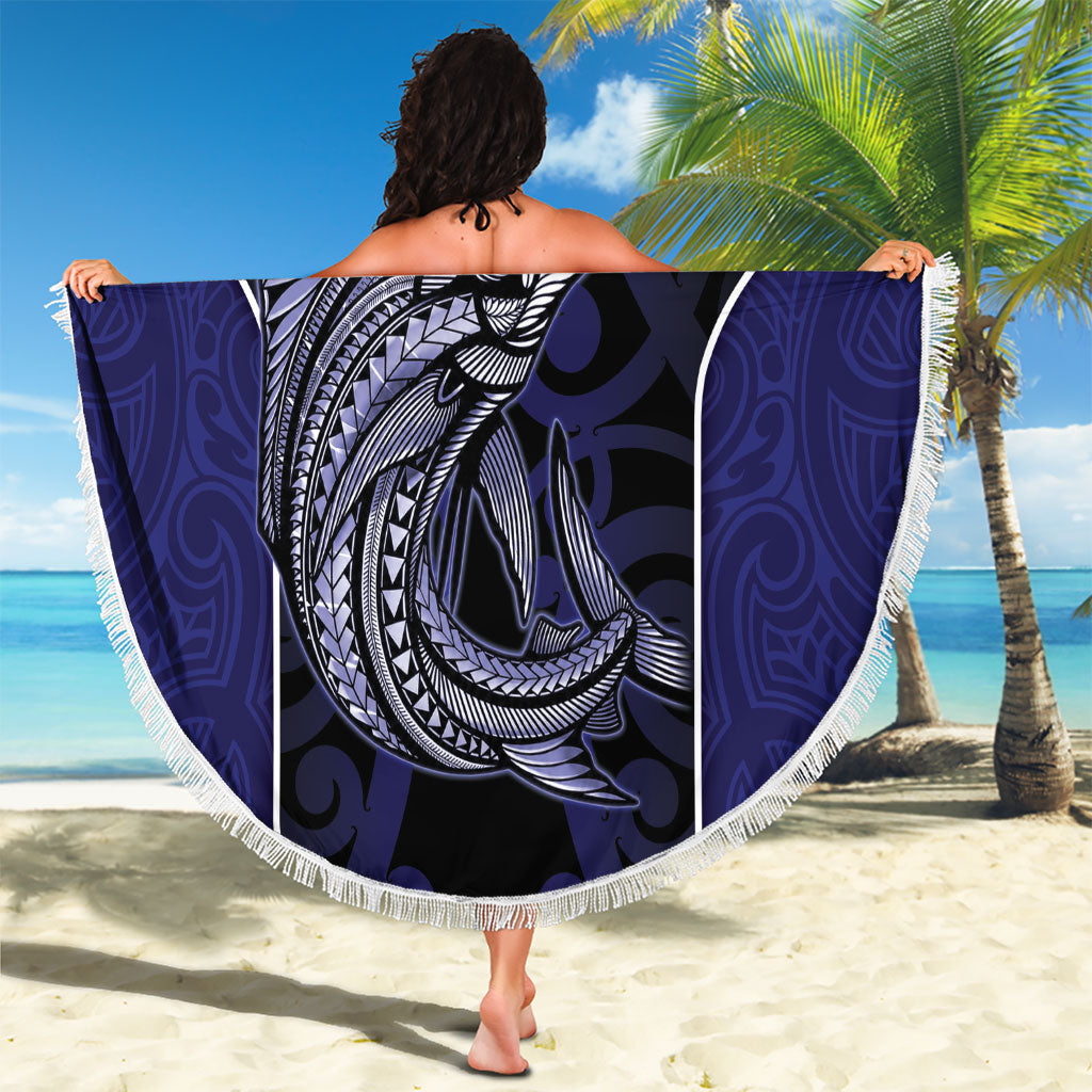 New Zealand Aotearoa Beach Blanket Blue Marlin Fishing Maori Pattern