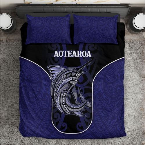 New Zealand Aotearoa Bedding Set Blue Marlin Fishing Maori Pattern