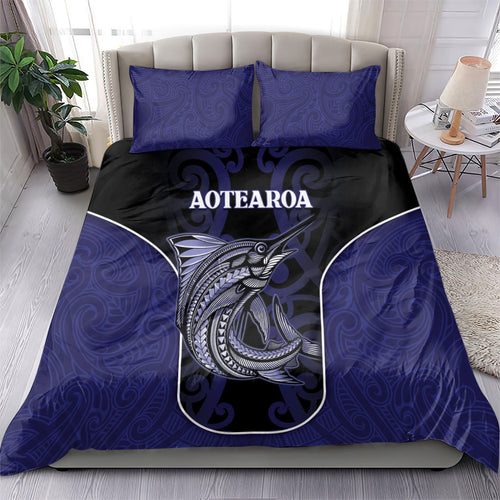 New Zealand Aotearoa Bedding Set Blue Marlin Fishing Maori Pattern
